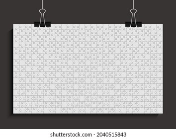 El fondo hizo rompecabezas a las piezas grises. Mapa de rompecabezas de rótulos rectangulares vectoriales con partículas, detalles, azulejos, piezas. Patrón de marco de póster para educación y presentación con rompecabezas de pieza de elemento