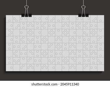 El fondo hizo rompecabezas a las piezas grises. Mapa de rompecabezas de rótulos rectangulares vectoriales con partículas, detalles, azulejos, piezas. Patrón de marco de póster para educación y presentación con rompecabezas de pieza de elemento