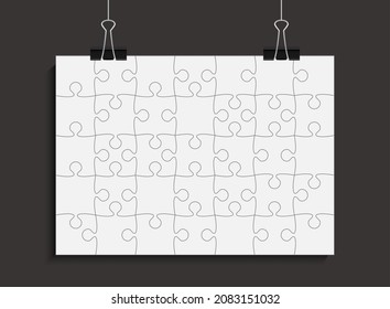Background made grey pieces puzzle. Vector square banner jigsaw template with particles, details, tiles, parts. Poster frame pattern for education and presentation with element piece puzzle