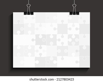 El fondo hizo rompecabezas a las piezas grises. Plantilla de rompecabezas cuadrado vectorial con partículas, detalles, azulejos, piezas. Patrón de marco de póster para educación y presentación con rompecabezas de pieza de elemento