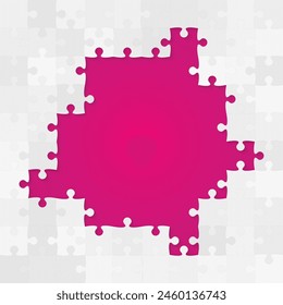 Fondo hecho con piezas grises rompecabezas. Vector Anuncio cuadrado Plantilla de rompecabezas con partículas, detalles, azulejos, piezas. Patrón de marco para la educación y la presentación con rompecabezas de pieza de elemento.