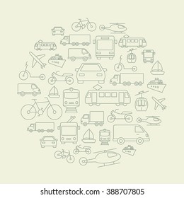 Background made of icons related to transportation, cars and various vehicles.