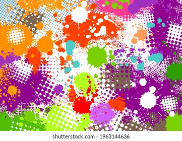 The background is made of multicolored paint stains. Vector illustration