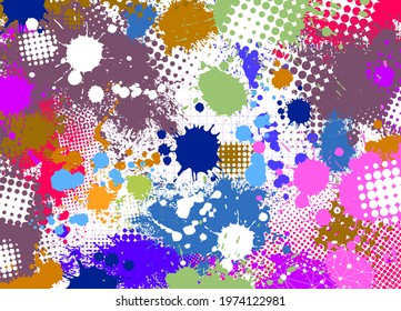 The background is made of multicolored paint stains. Vector illustration