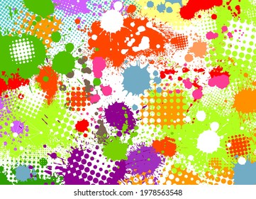The background is made of multicolored paint stains. Vector illustration
