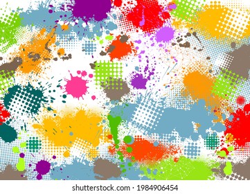 The background is made of multicolored paint stains. Vector illustration