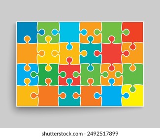 Background made pieces puzzle. Vector rectangle banner jigsaw template with particles, details, tiles, parts. Poster frame pattern for education and presentation