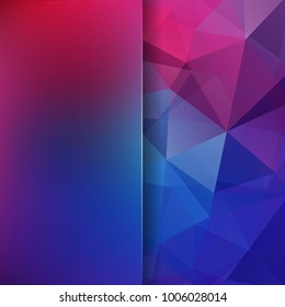 Background made of pink, purple, blue triangles. Square composition with geometric shapes and blur element. Eps 10