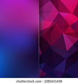 Background made of pink, purple, blue triangles. Square composition with geometric shapes and blur element. Eps 10
