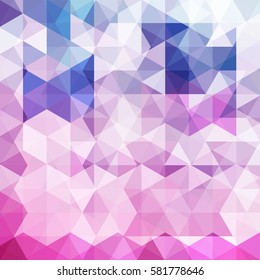 Background made of pink, white, purple, blue triangles.  Square composition with geometric shapes. Eps 10