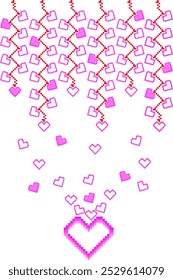 Background made of pixel hearts. Pink background with graphic hearts ,pattern,wallpaper geometric pixel vector art design