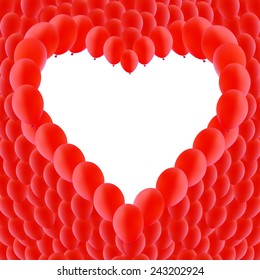 Background made of Red balloons in a heart shape