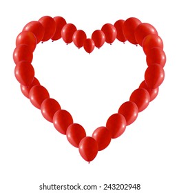 Background made of Red balloons in a heart shape. Isolated