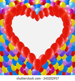 Background made of Red balloons in a heart shape. Isolated