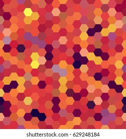 Background made of red, orange hexagons. Seamless background. Square composition with geometric shapes