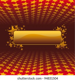 Background made of stars in perspective with a golden rectangular frame