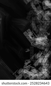 Background made with texture and art brush in dull gray color on black background. 