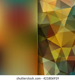 Background made of triangles.  Square composition with geometric shapes and blur element. Eps 10  Brown, green, yellow colors. 