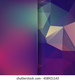 Background made of triangles.  Square composition with geometric shapes and blur element. Eps 10 Purple, green colors. 