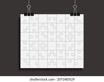 El fondo hizo rompecabezas a las piezas blancas. Plantilla de rompecabezas cuadrado vectorial con partículas, detalles, azulejos, piezas. Patrón de marco de póster para educación y presentación con rompecabezas de pieza de elemento