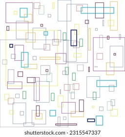 Fondo de cuadrados blancos de varios tamaños con bordes de colores. Ilustración vectorial.