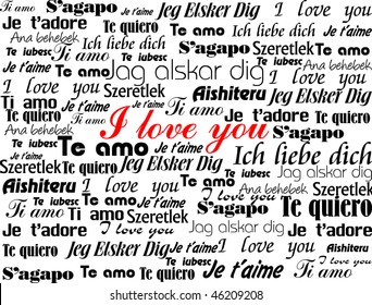 Background made up of the words "I Love You" in different languages valentine vector illustration