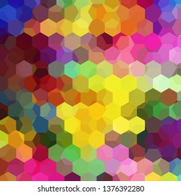 Background made of yellow, pink, green hexagons. Square composition with geometric shapes. Eps 10
