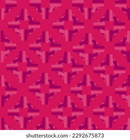 Background with magenta colors, geometrically repeating pistols. Seamless pattern.