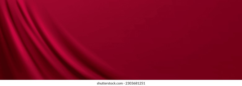 Background of magenta satin cloth texture. Abstract backdrop with soft silk fabric, bright red curtains or elegant smooth material, vector realistic illustration