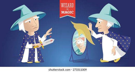 background magic / magic items illustration / character magician mirror reflection of a sword