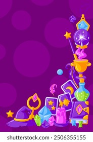 Fondo con objetos mágicos. Elementos de misterio de alquimia de brujería.