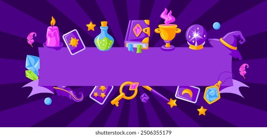 Background with magic items. Witchcraft alchemy mystery elements.