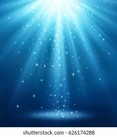 Background with magic light, rays of light with shiny stars. EPS contains transparency.