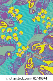 background with magic mushrooms. color vector illustration.