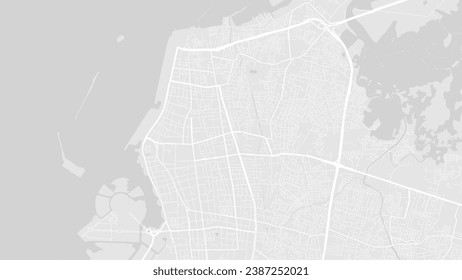 Background Makassar map, Indonesia, greeb city poster. Vector map with roads and water. Widescreen proportion, digital flat design roadmap.