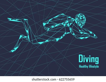 Background man diver. Scuba diving and water sports from triangles. Vector geometric illustration.