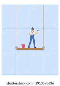 limpiador de ventanas de oficina del hombre de fondo