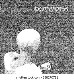 Background with a man running forward style dotwork