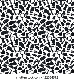 Background for man, shopping items on seamless pattern for your design, vector