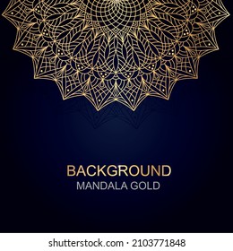 Background, mandala gold in ethnic luxury style on black and dark blue background
