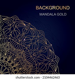 Background, mandala gold in ethnic luxury style on black and dark blue background