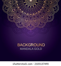 Background, mandala gold in ethnic luxury style on black and dark purple background