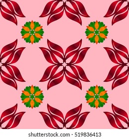 Background with mandala. Orange, pink, yellow, green. Red gradient flower. Vector.