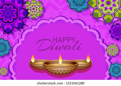Background with mandala pantern for happy diwali festival illustration