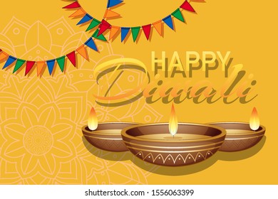 Diwali Poster Banner Design Illuminated Oil Stock Vector (Royalty Free ...