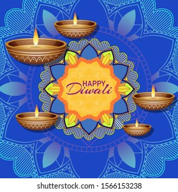 Background with mandala pantern for happy diwali festival illustration
