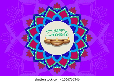 Background with mandala pantern for happy diwali festival illustration