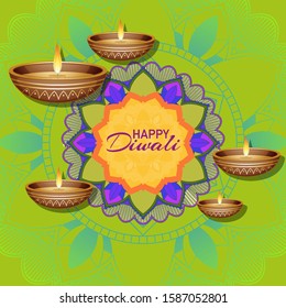 Background with mandala pantern for happy diwali festival illustration