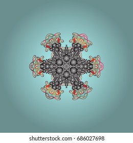 Background with Mandala. Stylized Flowers. Lacy Fashion Print for Textile. Ethnic of Lace Snowflakes. Design for Fabric or Wallpaper. Folk Style. Vector illustration.