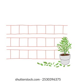 Background of manuscript. Green tree pot illustration.